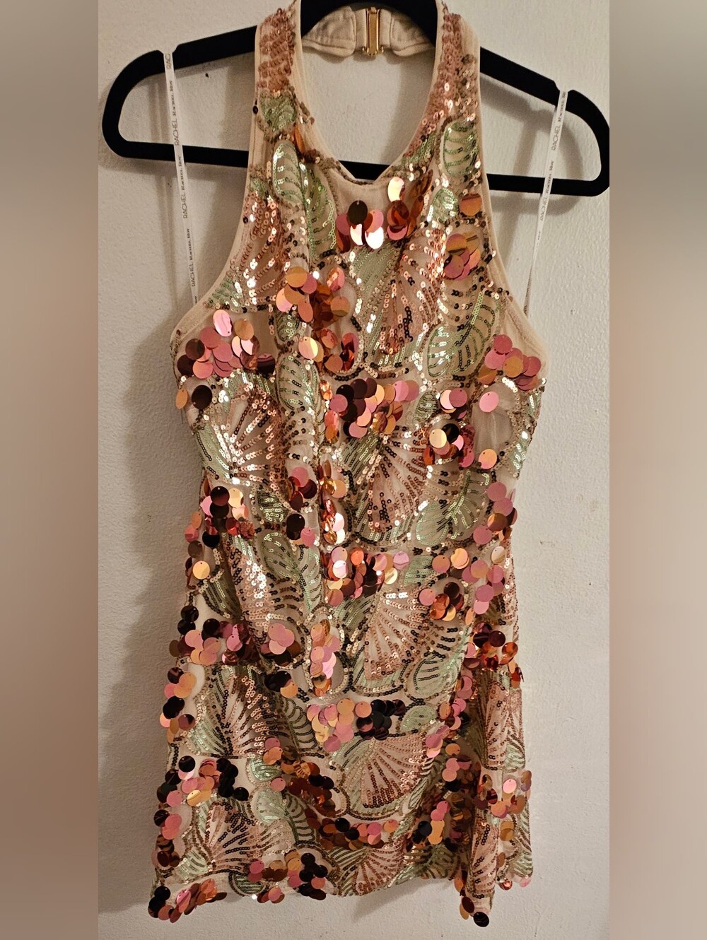 RACHEL Rachel Roy Sequined Halter Mini Dress in Blush and Gold- NWT